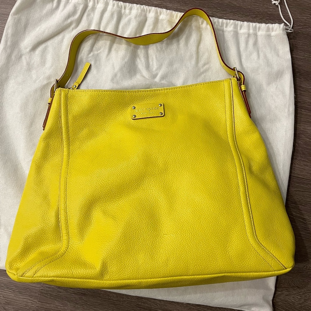 Kate Spade New York, NWOT, bright Yellow Genuine Leather Shoulder Strap Tote Bag